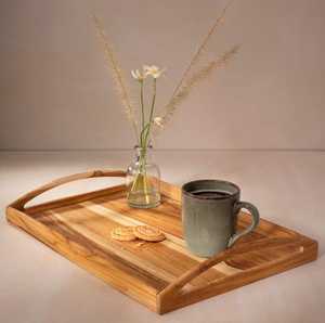 <b>Grey</b> Round Serving Tray with Metal Gold Handles – Decorative Ottoman & <b>Coffee</b> <b>Table</b> Tray. - Product Image 5