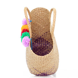 À la mode bohème grand jonc de mer tissé pochette femmes brodé plage Polyester doublure été écologique deux ouvert - Product Image 4