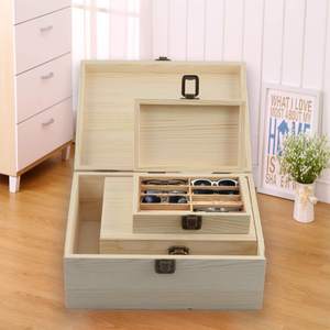 3 Different Sizes Pine Wood <b>Storage</b> <b>Boxes</b> with Metal Locking Clasp Unfinished <b>Wooden</b> Treasure Chest Polished Technique-CHMN4561 - Product Image 4