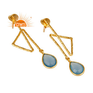 Boucles d'oreilles calcédonie bleue naturelle en pierre précieuse, bijou fait à la main, plaqué or 18k, fabrication de bijoux en argent, livraison gratuite - Product Image 2