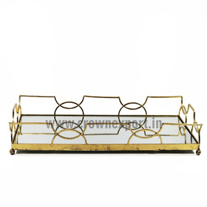 Ensemble de 2 plateaux de service en verre rectangulaire de couleur or, plateau de service pour bar et restaurant - Product Image 5