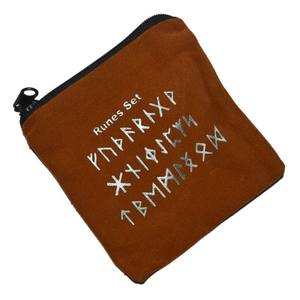 Brown <b>Velvet</b> Pouch with Rune Symbol Printed Embossed Design Drawstring Closure-for Shopping - Product Image 1