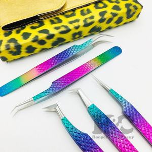 Pinzas de arcoíris, pinzas con punta plateada, mango de agarre de diamante, pinzas de extensión de pestañas personalizadas, logotipo de etiqueta privada, oferta de visón - Product Image 1