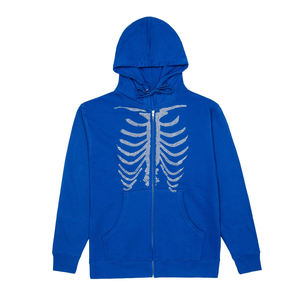 100% Cotton Unisex Winter Gym Hoodie Rhinestone Decorated Plain Zip up Solid Pattern Custom Pure Color Hooded Coat - Product Image 6