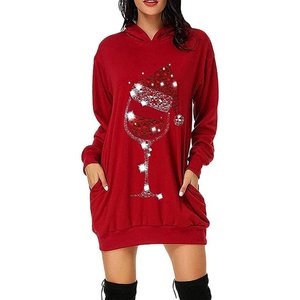 Sudadera con capucha para mujer, y bolsillo de manga larga, con estampado navideño, longitud media, para otoño - Product Image 5