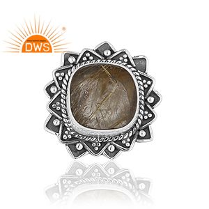 Anillo de Piedra Preciosa de Rutilo Dorado Natural, Anillo Grueso Antiguo de Plata de Ley 925 de la India, Fabricante de Joyería, Colección Clásica - Product Image 2