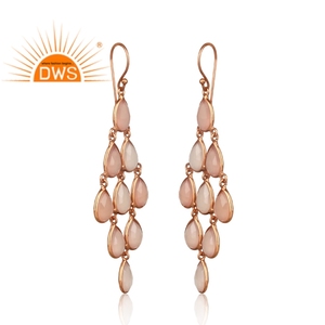 Boucles d'oreilles pour femmes en calcédoine rose, plaquées or rose, en argent 925 faites à la main, pour tenues de soirée, vente en gros - Product Image 2