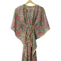 Robe longue kaftan sans manches à imprimé floral, col en V, style bohème drapé, coupe droite, longueur ras du sol, décontractée, bio, grande taille, été