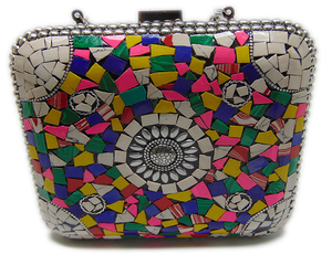 Antiguo mosaico hecho a mano Metal piedra indio étnico bolso de noche fiesta nupcial mujer Sling embrague monedero para regalo - Product Image 1