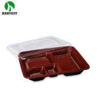 Boîte à Lunch jetable japonaise, Bento rouge rectangulaire à 3 compartiments