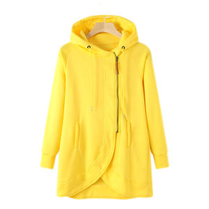 Sweat à capuche longue couleur unie pour femmes, sweat-shirt de bonne qualité style décontracté, fermeture éclair, poche avant, vêtements, - Product Image 1