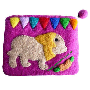 Handmade Nepal Felt <b>Coin</b> <b>Purse</b> with Embroidered Pattern Zipper Closure for ATM/Credit Card & Cosmetic <b>Purse</b> - Product Image 1