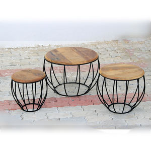 Juego de 3 Mesas Redondas Encajables de Madera de Mango Sólida con Estructura de Hierro Industrial, Duraderas, Multifuncionales, Estilo Vintage, Mesas de Centro Artesanales - Product Image 6