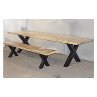 Mesa de Comedor Plegable de Diseño Moderno con Base de Hierro y Tablero de Madera Reciclada, Ecológica, de Alta Calidad, para Uso en Hogar, Hotel o Villa