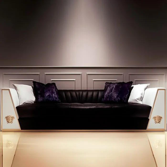 中国黒と白のデザイナーホームブランドの高級ソファリビングルームソファセット家の装飾革家具
