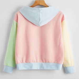 Pullover Drop Shoulder Color Block Cordón Sudadera con capucha Patrón a cuadros Fleece para invierno Liso teñido - Product Image 4