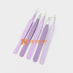 Pince à épiler pour cils en acier inoxydable violet durable de marque privée pointe pointue pour extensions d'application manuelle - Product Image 4