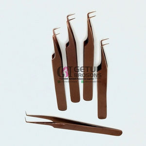 Nuevas pinzas profesionales de Extensión de pestañas de acero inoxidable de 90 grados, oro rosa liso con logotipo personalizado, instrumento de belleza - Product Image 3
