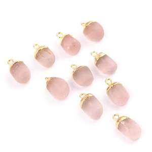 Quartz Rose naturel forme de culbutage janvier pierre de naissance laiton plaqué or connecteurs à boucle unique composants de résultats de bijoux à bricoler soi-même - Product Image 4