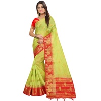 Sari en coton jacquard indien, design moderne, doux, pour femmes, pour les occasions spéciales, les mariages, style Kanchipuram