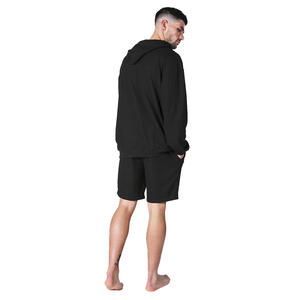 Fashionable Pure Black Gents Pullover <b>Hoodies</b> with <b>Running</b> Shorts Oversized Drawstring for <b>Men</b> - Product Image 2