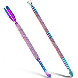 Empujador de cutículas ecológico y removedor de esmalte de gel, raspador pelador triangular de color camaleón, acero inoxidable - Product Image 6