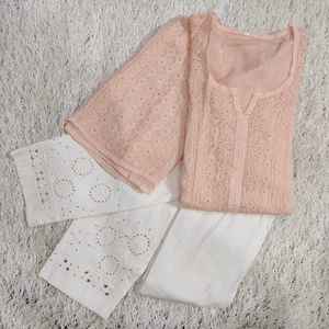 Elegante diseño largo de panel de algodón Kurti Kota Chikankari con bordado de hilo blanco y Mukesh para mujer Ropa Étnica 2021 - Product Image 2