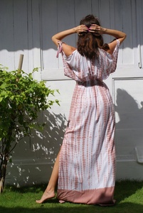 Sexy Beach Wear Geometric Loose Fitting Boho Maxi <b>Dress</b> Tassel Slit <b>Elasticated</b> Waist Hot V Cleavage Light Summer Rayon - Product Image 3
