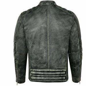 เสื้อแจ็กเก็ตมอเตอร์ไซค์ของผู้ชาย,เสื้อนักแข่งหนังแท้สีดำลายวินเทจ - Product Image 2