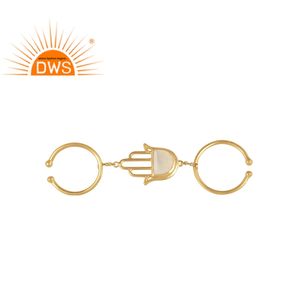 Bague à Double doigt en argent Sterling 925, pierre de lune arc-en-ciel, bijou fait main, pierre précieuse, plaqué or 14 carats - Product Image 1