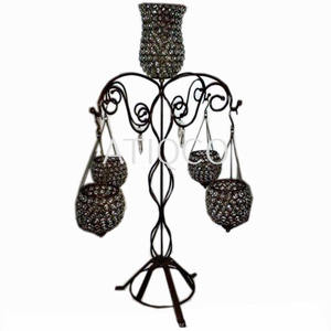 Iron & Glass Crystal Tealight Votive <b>Candle</b> Holder 4 Hanging Votives with Stand - Product Image 1