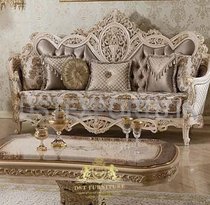 Juego de Sofás de Madera de Teca de Estilo Francés Moderno con Acabado Dorado y Diseño Personalizable - Product Image 2