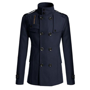 Manteau d'hiver pour homme de qualité supérieure, couleur unie, col Tron, en cuir véritable respirant, double boutonnage, sur mesure - Product Image 2