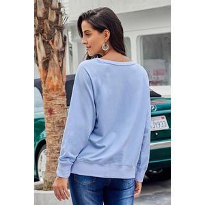 Otoño Invierno mujer liso 100% algodón cuello redondo sudadera para mujer Streetwear Vintage Oversize Casual moda Sudadera Mujer - Product Image 6