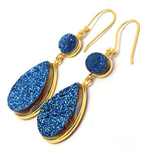 Pendientes colgantes de piedras preciosas de titanio azul, pendientes de plata de ley 925 de pera y piedra preciosa ovalada, pendientes de boda para proveedores al por mayor - Product Image 2