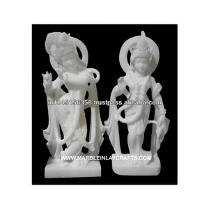Par de estatuas de pie hechas a mano de mármol blanco, Radha Krishna - Product Image 2