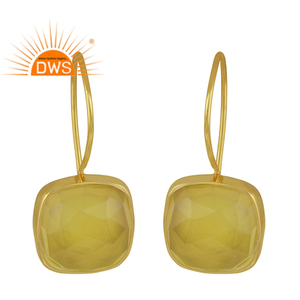 Magnifiques boucles d'oreilles en calcédoine jaune, bijoux plaqués or, boucles d'oreilles à crochet en argent 925, fournisseur de boucles d'oreilles, collection classique - Product Image 1