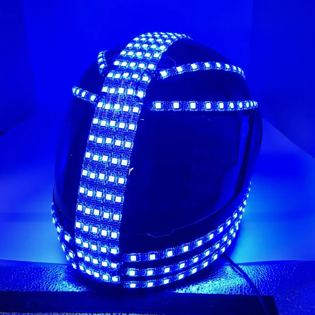 레이브 네온 수제 Led 오토바이 빛나는 어두운 헬멧 안전 레이서 헬멧
