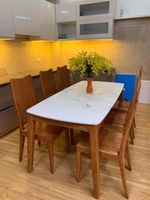 Meilleur Qualité Ensemble Table et Chaises de Salle à Manger pour Café, Design Pieds Métal Bois Massif, 6 Places pour Mobilier Maison