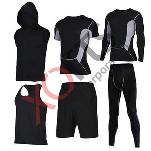 Conjunto Deportivo Unisex de 6 Piezas para Gimnasio y Running, Ropa de Compresión, Spandex/Poliéster Negro, Ajuste Ceñido, Cintura Elástica - Product Image 6