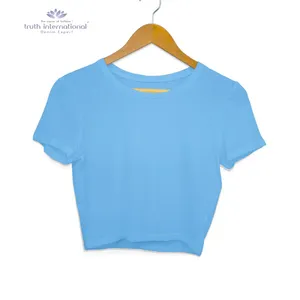 T-shirt d'été mignon à manches courtes, col rond, pour femmes, vêtement tricoté de couleur unie, décontracté