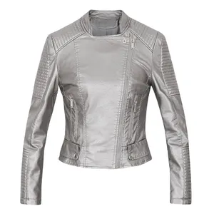 Wholesale Best Quality Cowhide Skin Women Fashion Leather Jackets Custom Size Original Fashion Silver Leather Jacket OEM