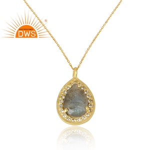 Best Selling 2026 <b>Sterling</b> <b>Silver</b> Natural Labradorite & White Topaz Gemstone <b>Pendant</b> <b>Necklace</b> For Women jewelry manufacturer - Product Image 2