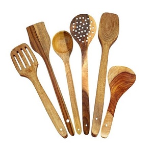 Ensemble de cuillères de cuisine de qualité supérieure, faites à la main, en bois brun, pour cuisiner et servir, par Home Arts - Product Image 4