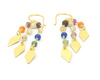 Boucles d'oreilles chandelier classiques en argent sterling plaqué or, avec perles multi-pierres précieuses et chaîne de chapelet, forme rondelle à facettes, pour mariage