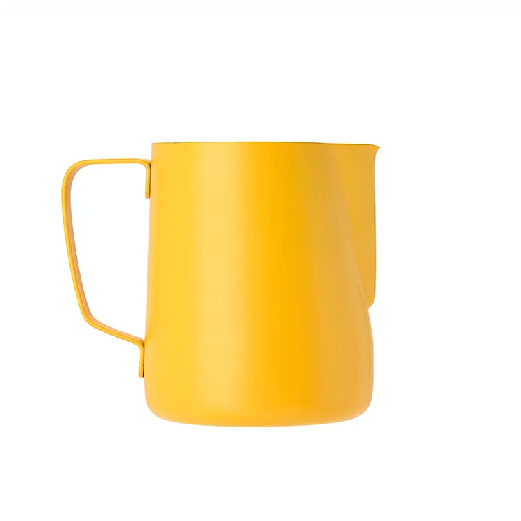 350ML Heißer verkauf Nach Bunte Serie Edelstahl Milch Krug Aufschäumen Tasse Kaffee Espresso Dampfenden Milch Krüge Matte Gelb