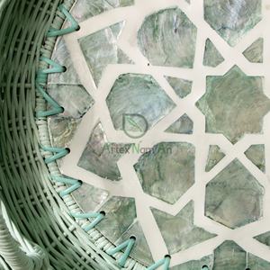 Bandeja de mimbre redonda moderna con forma de perla madre para uso doméstico, mesa de centro con incrustaciones, bandeja para servir frutas, organizador de tocador, caja de cartón - Product Image 4