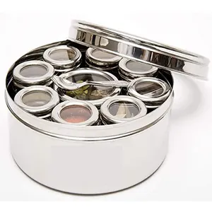 König Edelstahl Gewürz box Masala Dabba Klar Transparent Durchsichtiger Deckel Amazon Set Gewürz dosen Runde Stahl Masala Dani