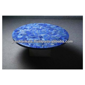 Round Lapiz Lazuli Gemstone Coffee Table Top - Product Image 1