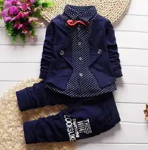 Ensemble 3 Pièces pour Garçons, Tenue de Printemps avec Nœud Papillon, Manteau à Capuche Imprimé, Chemise à Manches Longues et Pantalon, Vêtements de Sport pour Enfants - Product Image 1